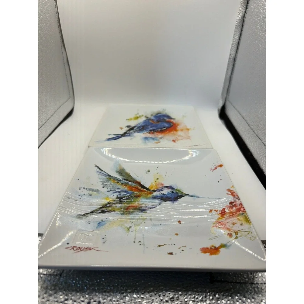 Dean Crouser Big Sky Carvers Watercolor Bluebird and Hummingbird Plate 6.75